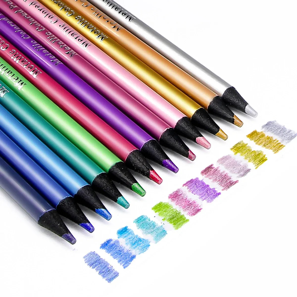 12 Colors Metallic Colored Pencils Set for Drawing, Sketching, and Art - Vibrant Metallic Hues, Smooth Application, DIY Art Supplies for Adults & Kids