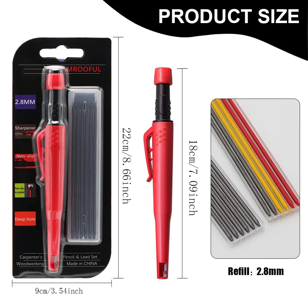 Woodworking Pencils Deep Hole Marking Set with 2.8mm Durable Lead - Ideal for Carpenters, Builders, Engineers on Wood, Metal, Glass, Plastic thumbnail 6