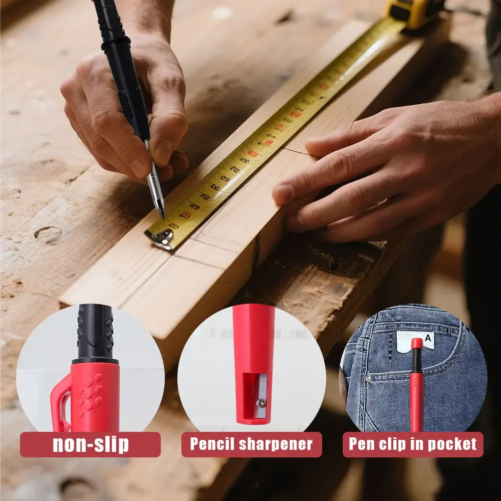 Woodworking Pencils Deep Hole Marking Set with 2.8mm Durable Lead - Ideal for Carpenters, Builders, Engineers on Wood, Metal, Glass, Plastic thumbnail 5