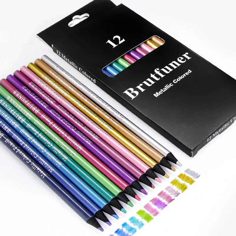 12 Colors Metallic Colored Pencils Set for Kids & Adults - Art Supplies for Drawing, Painting, and School Projects - Smooth HB Lead, Durable Wood Casing