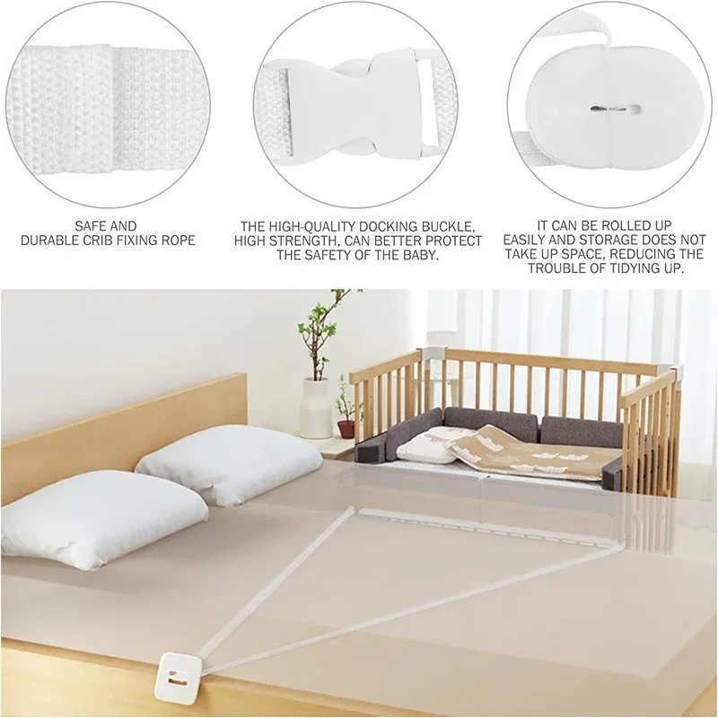 Baby Crib Bed Connector Strap & Mattress Holder - Securely Join Twin Beds for Toddlers & Newborns - Durable Nylon with Anti-Slip Design thumbnail 3