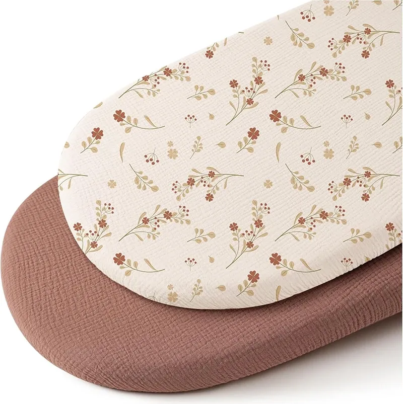 2PCS Soft Breathable Fitted Bassinet Sheets for Newborns | Crib Cradles Mattress Cover | Solid & Printed Designs | Gentle on Baby's Skin thumbnail 2