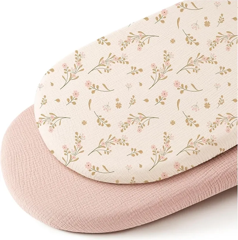2PCS Soft Breathable Fitted Bassinet Sheets for Newborns | Crib Cradles Mattress Cover | Solid & Printed Designs | Gentle on Baby's Skin showcase 7