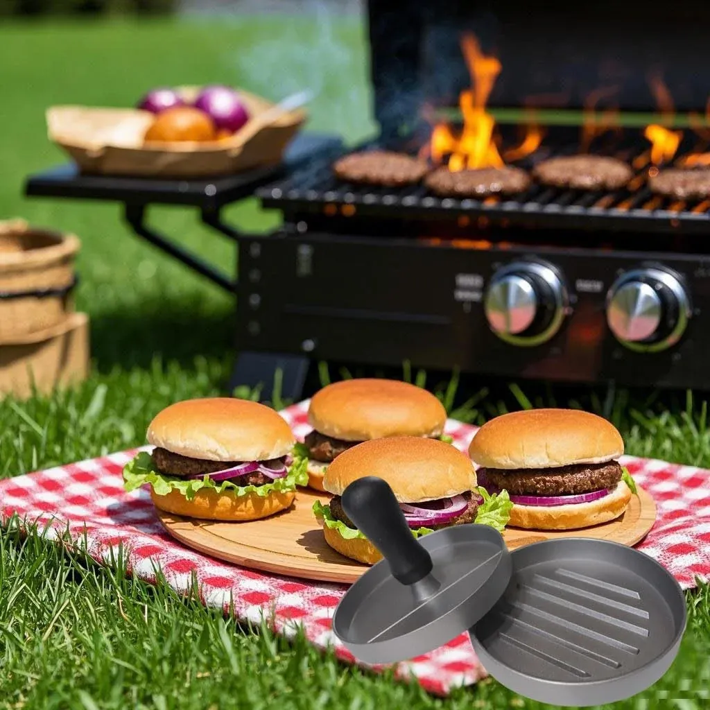 Aluminum Burger Press Patty Maker with Grooves - Perfect Size Meat Tool for BBQ Grills & Kitchen, Durable & Ergonomic Handle showcase 2