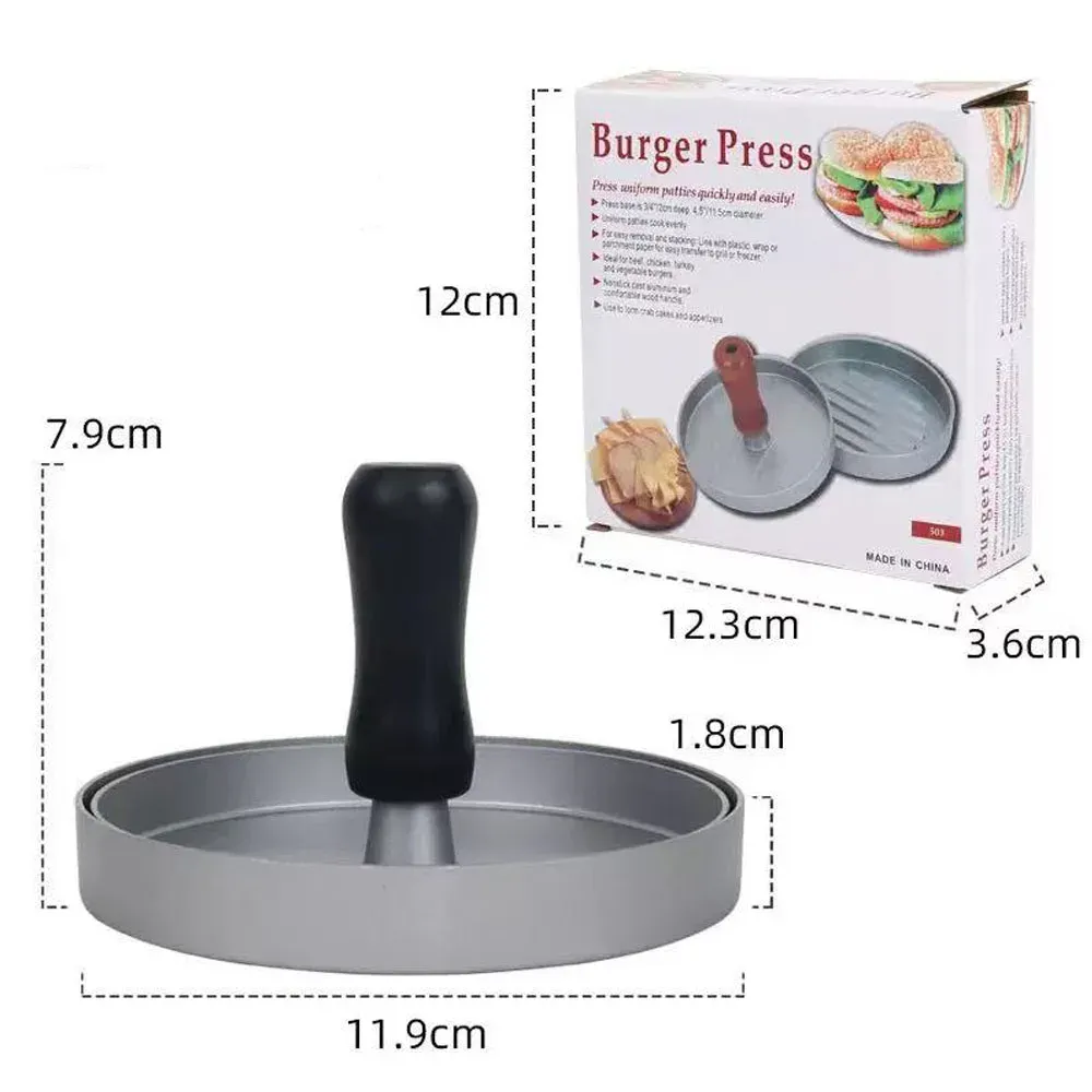 Aluminum Burger Press Patty Maker with Grooves - Perfect Size Meat Tool for BBQ Grills & Kitchen, Durable & Ergonomic Handle thumbnail 4
