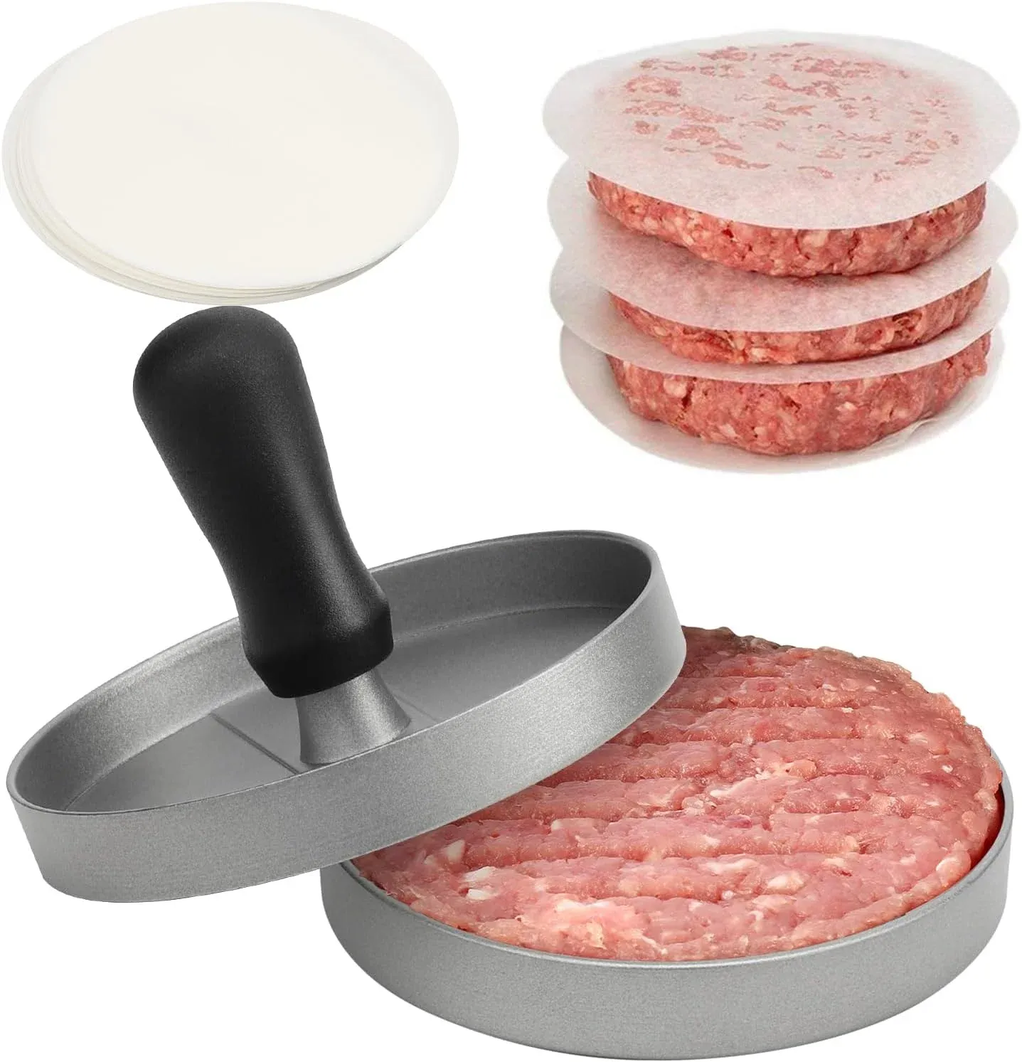Aluminum Burger Press Patty Maker with Grooves - Perfect Size Meat Tool for BBQ Grills & Kitchen, Durable & Ergonomic Handle thumbnail 1