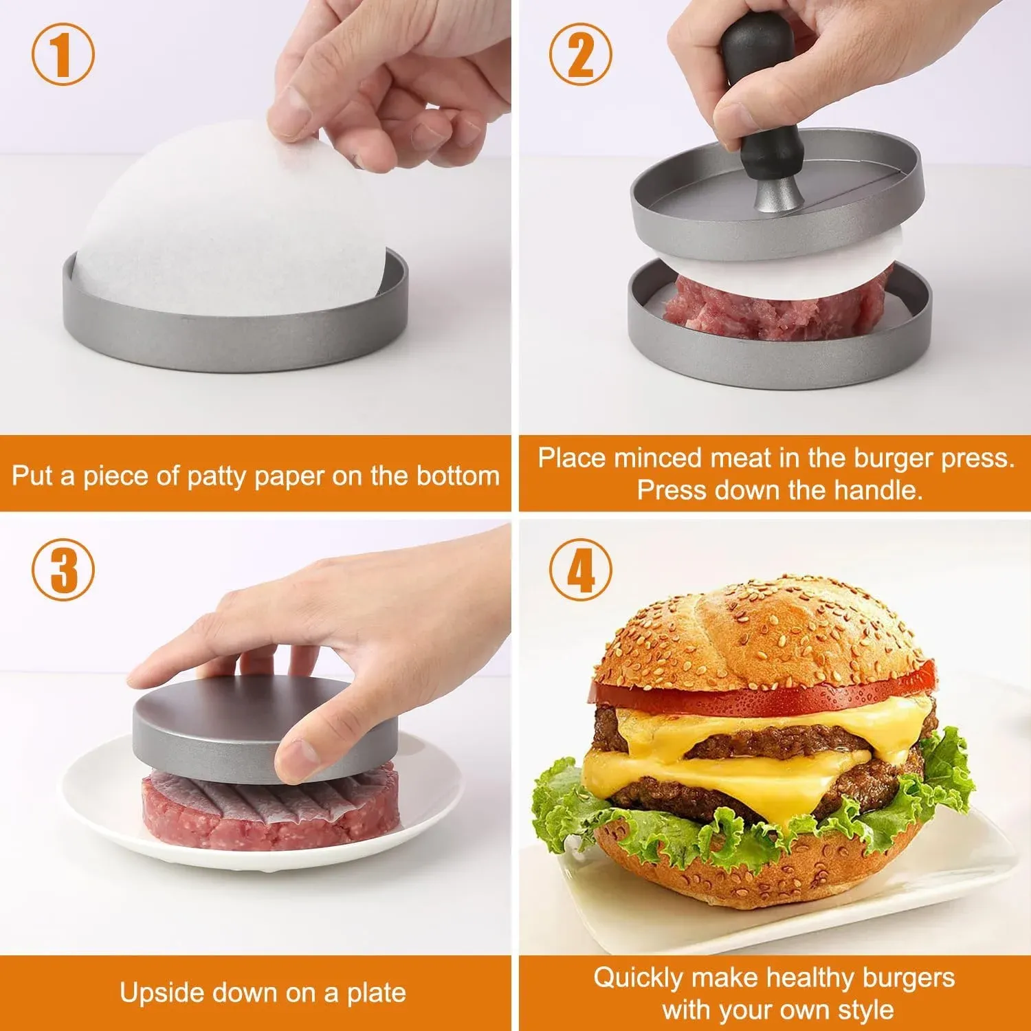 Aluminum Burger Press Patty Maker with Grooves - Perfect Size Meat Tool for BBQ Grills & Kitchen, Durable & Ergonomic Handle thumbnail 2