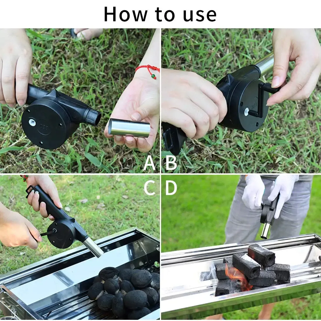 Portable Hand-Crank Air Blower Fan for BBQ Grills, Camping, Picnics - Lightweight Plastic & Metal Design for Outdoor Cooking thumbnail 5