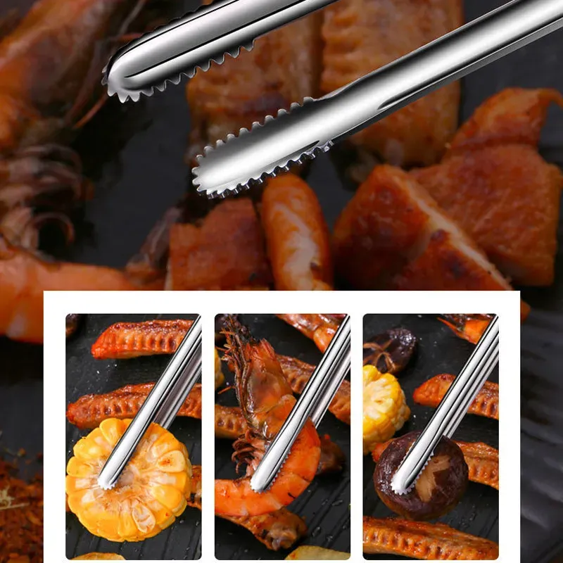 Stainless Steel BBQ Grill Tongs - Non-Slip Food Clip for Steak, Bread, Salad, and Cooking - Durable Kitchen Gadget Accessories (19/23.8/30.2cm) thumbnail 4