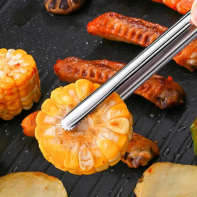 Stainless Steel BBQ Grill Tongs - Non-Slip Food Clip for Steak, Bread, Salad, and Cooking - Durable Kitchen Gadget Accessories (19/23.8/30.2cm) thumbnail 3