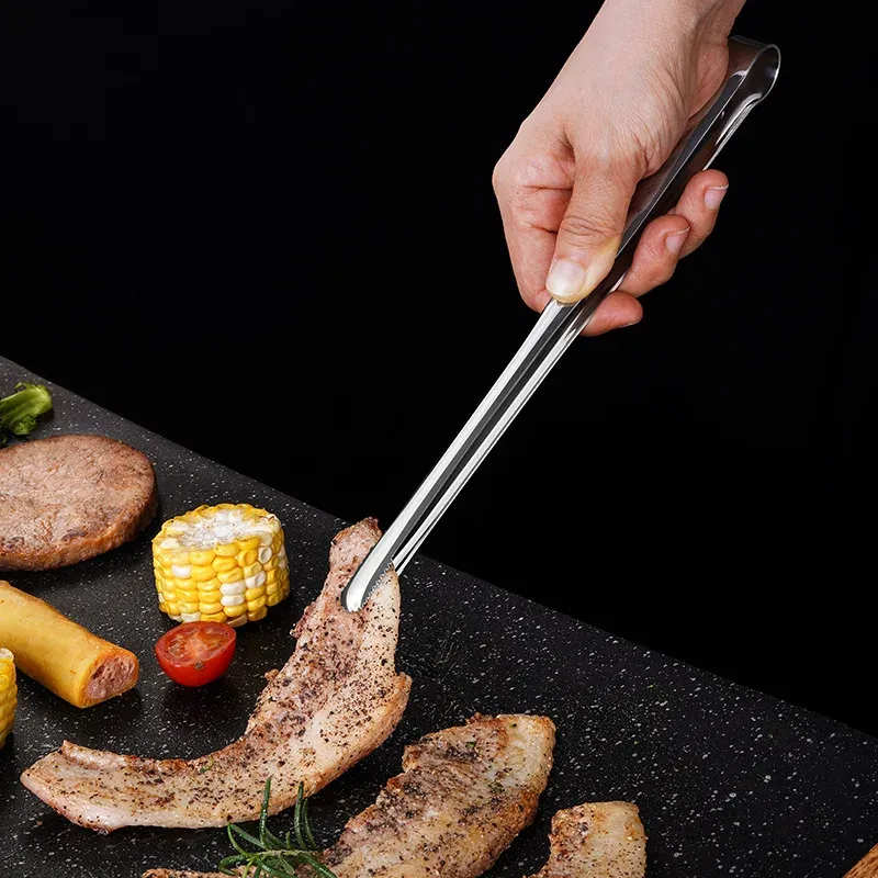 Stainless Steel BBQ Grill Tongs - Non-Slip Food Clip for Steak, Bread, Salad, and Cooking - Durable Kitchen Gadget Accessories (19/23.8/30.2cm) showcase 5