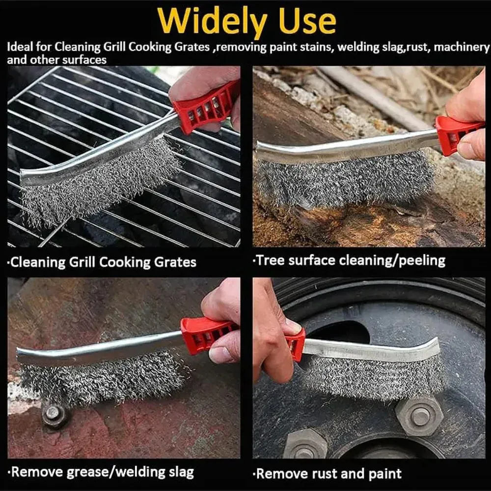 Heavy Duty Steel Wire BBQ Grill Brush with Wooden Handle - Rust Removal Roller Cleaner for Barbecue Grates, Polishing Tool for Stubborn Stains thumbnail 6