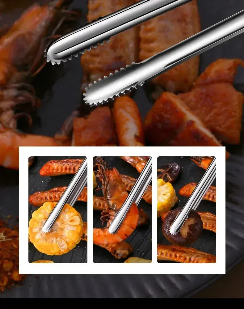 Stainless Steel BBQ Grill Tongs - Heavy Duty Food Clip for Steak, Bread, and Grilling - Non-Slip Kitchen Gadget Accessories, 7/9/12 Inch Options showcase 4
