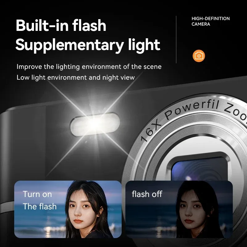 50MP 4K Digital Camera with 16X Zoom, Anti-Shake Video Recorder for Students, Outdoor Photography, and Vlogging thumbnail 4