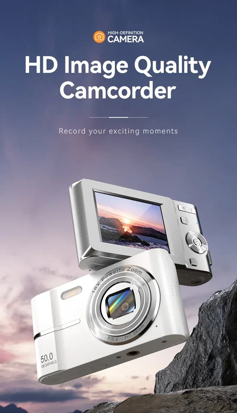 50MP 4K Digital Camera with 16X Zoom, Anti-Shake Video Recorder for Students, Outdoor Photography, and Vlogging showcase 1