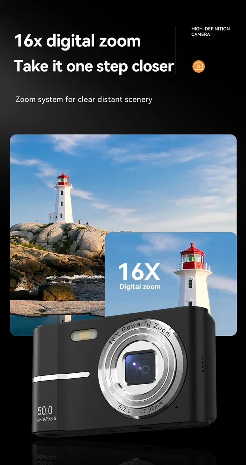 50MP 4K Digital Camera with 16X Zoom, Anti-Shake Video Recorder for Students, Outdoor Photography, and Vlogging showcase 7