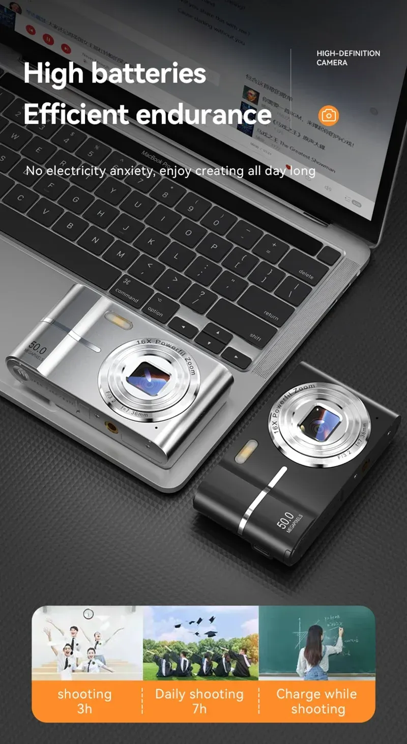 50MP 4K Digital Camera with 16X Zoom, Anti-Shake Video Recorder for Students, Outdoor Photography, and Vlogging showcase 9