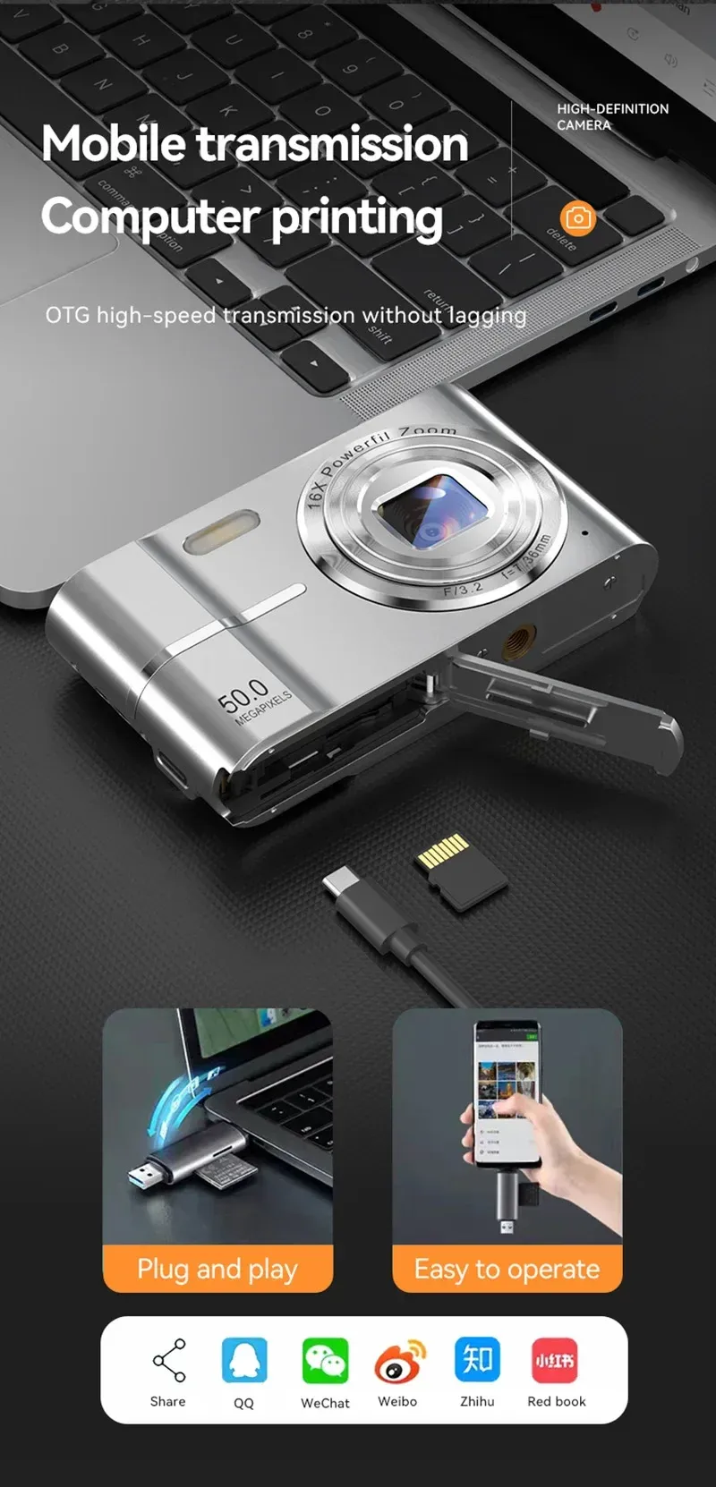 50MP 4K Digital Camera with 16X Zoom, Anti-Shake Video Recorder for Students, Outdoor Photography, and Vlogging showcase 12
