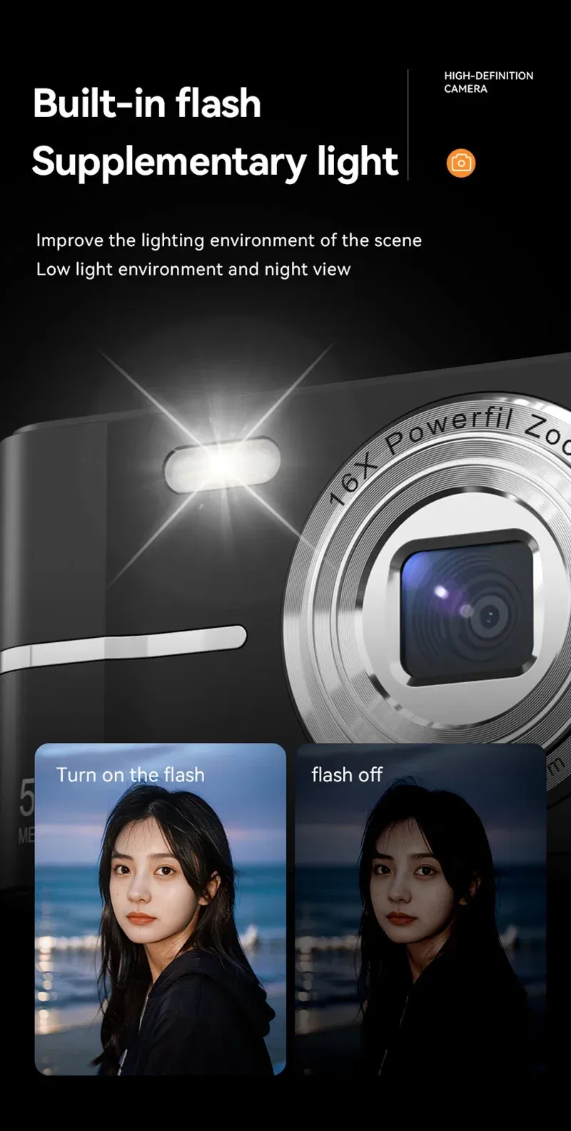 50MP 4K Digital Camera with 16X Zoom, Anti-Shake Video Recorder for Students, Outdoor Photography, and Vlogging showcase 10