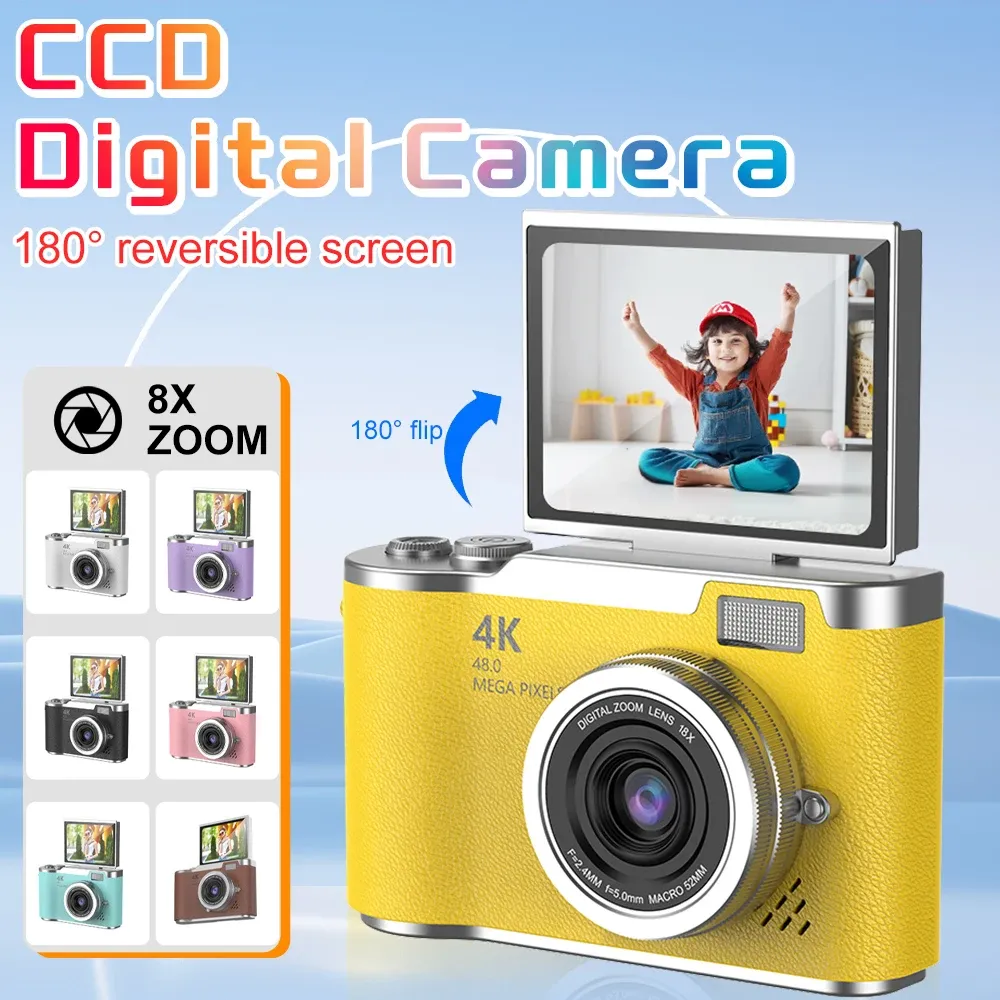 8X Digital Zoom Compact Camera with 180° Flip Screen - Vintage Vlog Video Recorder for Kids, Teens, Beginners - 1080P Selfile Digital Photography