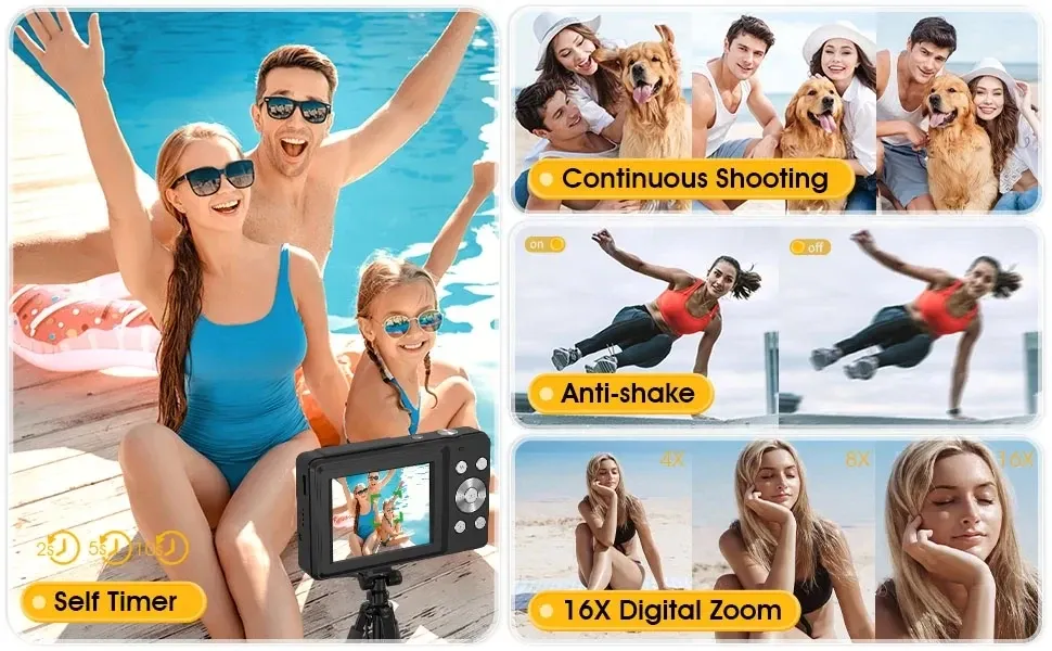 HD 1080P Digital Camera for Kids & Girls, 44MP Compact 2.4" LCD Screen, 16x Zoom, Rechargeable, Includes 32GB Card & USB Cable - Portable Digit Camera showcase 2