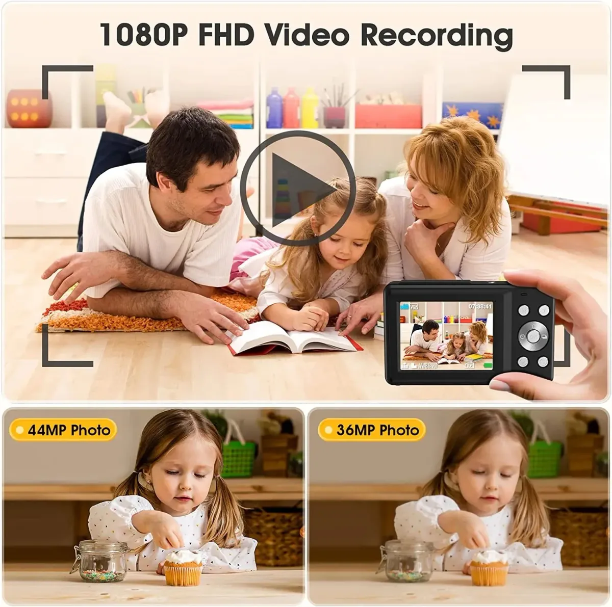 HD 1080P Digital Camera for Kids & Girls, 44MP Compact 2.4" LCD Screen, 16x Zoom, Rechargeable, Includes 32GB Card & USB Cable - Portable Digit Camera showcase 8