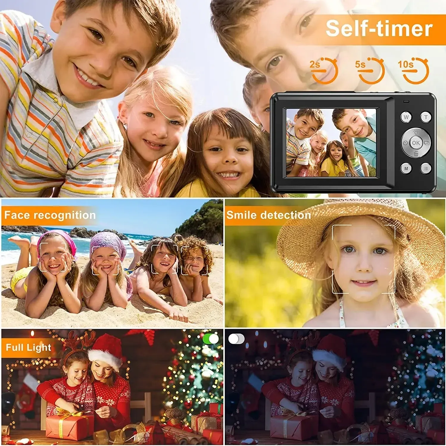 HD 1080P Digital Camera for Kids & Girls, 44MP Compact 2.4" LCD Screen, 16x Zoom, Rechargeable, Includes 32GB Card & USB Cable - Portable Digit Camera thumbnail 6