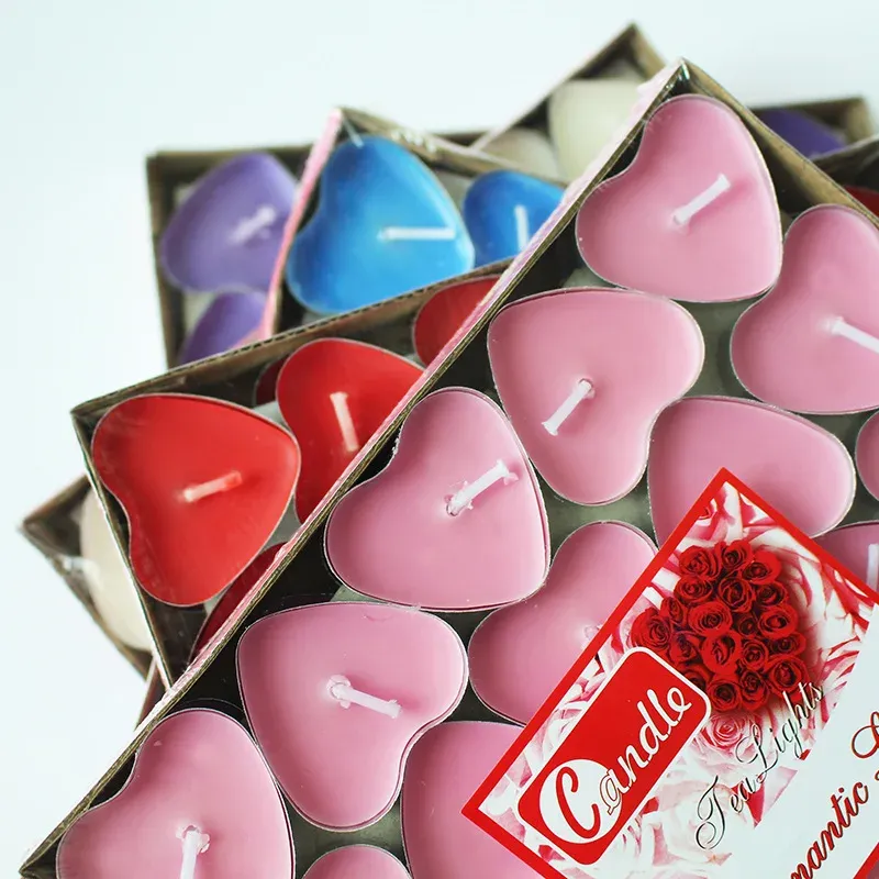 50pcs Heart-Shaped Tea Light Candles - Smokeless Paraffin Wax for Romantic Ambiance, Birthdays, Anniversaries, Weddings, and DIY Decor thumbnail 6