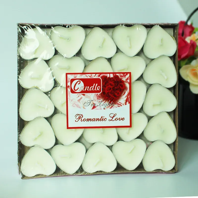 50pcs Heart-Shaped Tea Light Candles - Smokeless Paraffin Wax for Romantic Ambiance, Birthdays, Anniversaries, Weddings, and DIY Decor showcase 7