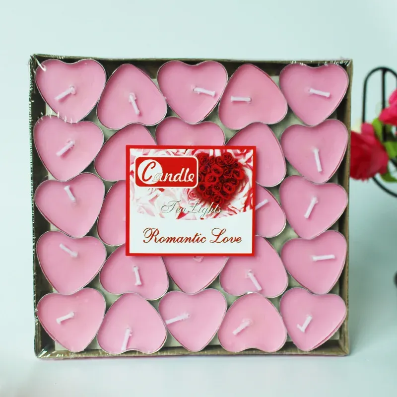 50pcs Heart-Shaped Tea Light Candles - Smokeless Paraffin Wax for Romantic Ambiance, Birthdays, Anniversaries, Weddings, and DIY Decor showcase 6