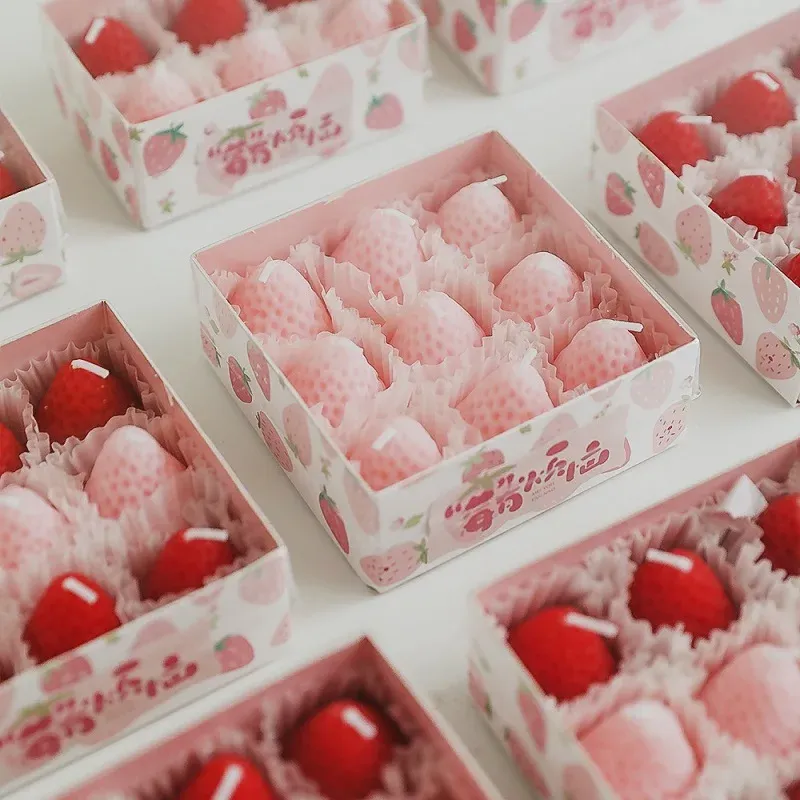 Handmade Strawberry Scented Candles Gift Box Set - Realistic Fruit Aromatherapy Mini Candles for Home Decor & Gifts showcase 1