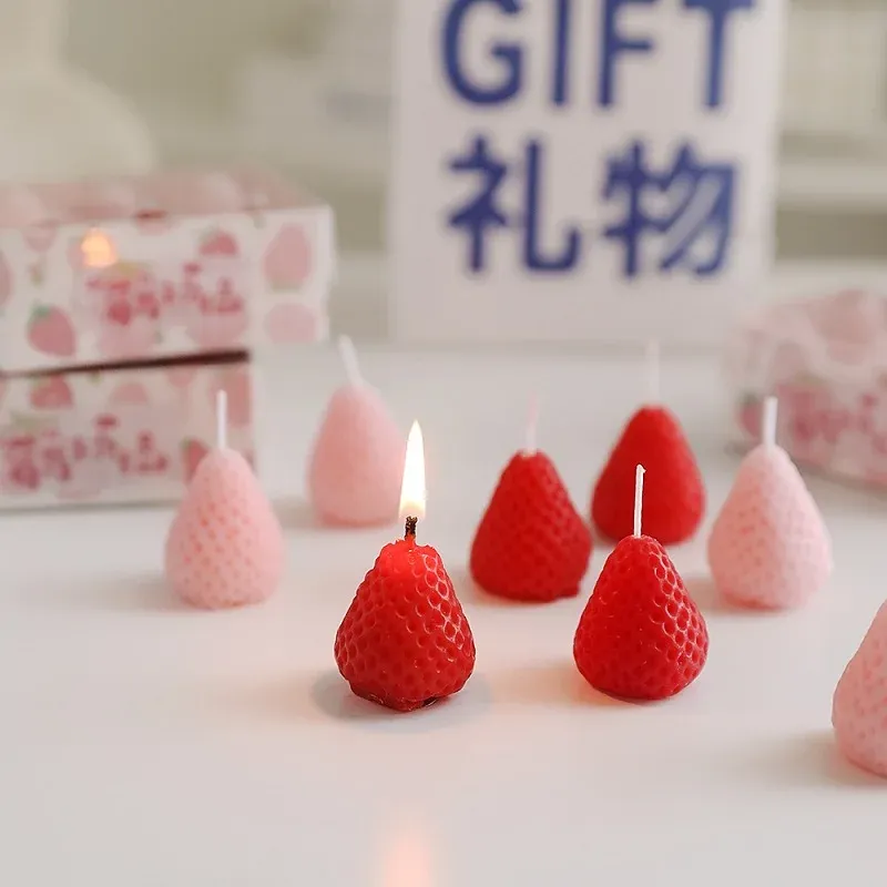 Handmade Strawberry Scented Candles Gift Box Set - Realistic Fruit Aromatherapy Mini Candles for Home Decor & Gifts showcase 3