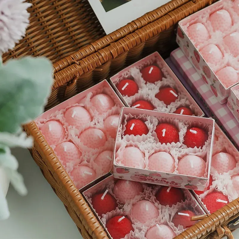Handmade Strawberry Scented Candles Gift Box Set - Realistic Fruit Aromatherapy Mini Candles for Home Decor & Gifts thumbnail 4
