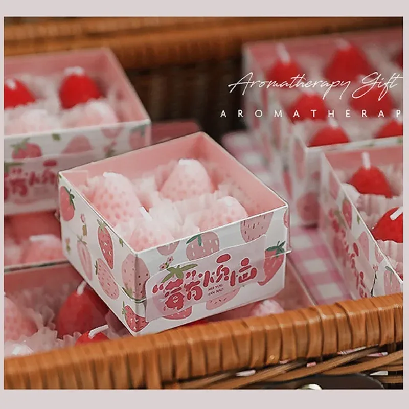 Handmade Strawberry Scented Candles Gift Box Set - Realistic Fruit Aromatherapy Mini Candles for Home Decor & Gifts showcase 6
