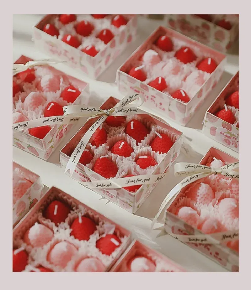 Handmade Strawberry Scented Candles Gift Box Set - Realistic Fruit Aromatherapy Mini Candles for Home Decor & Gifts thumbnail 6