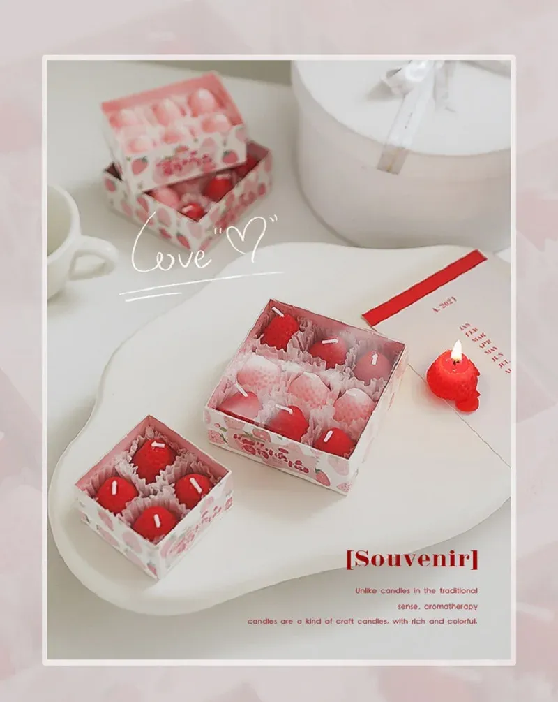 Handmade Strawberry Scented Candles Gift Box Set - Realistic Fruit Aromatherapy Mini Candles for Home Decor & Gifts showcase 15
