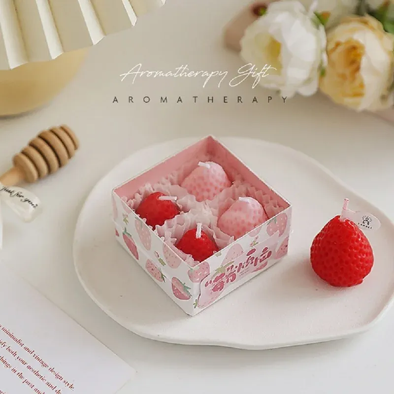 Handmade Strawberry Scented Candles Gift Box Set - Realistic Fruit Aromatherapy Mini Candles for Home Decor & Gifts showcase 12