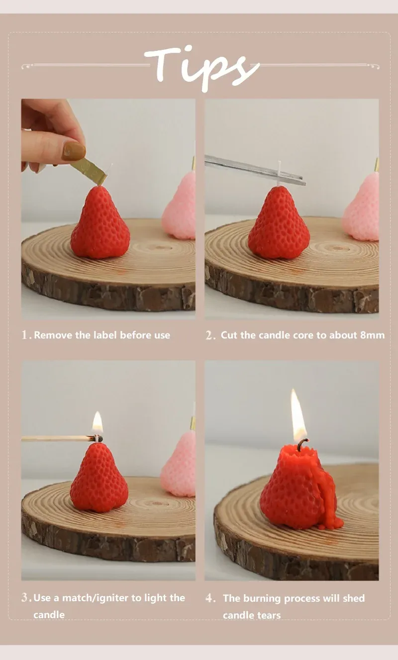 Handmade Strawberry Scented Candles Gift Box Set - Realistic Fruit Aromatherapy Mini Candles for Home Decor & Gifts showcase 10