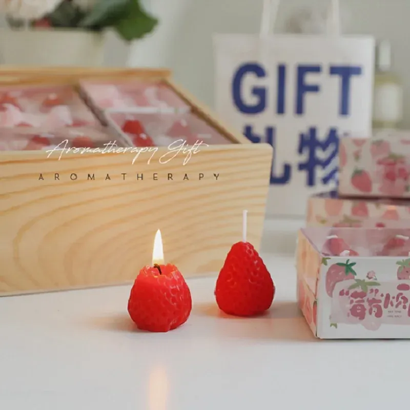 Handmade Strawberry Scented Candles Gift Box Set - Realistic Fruit Aromatherapy Mini Candles for Home Decor & Gifts showcase 13