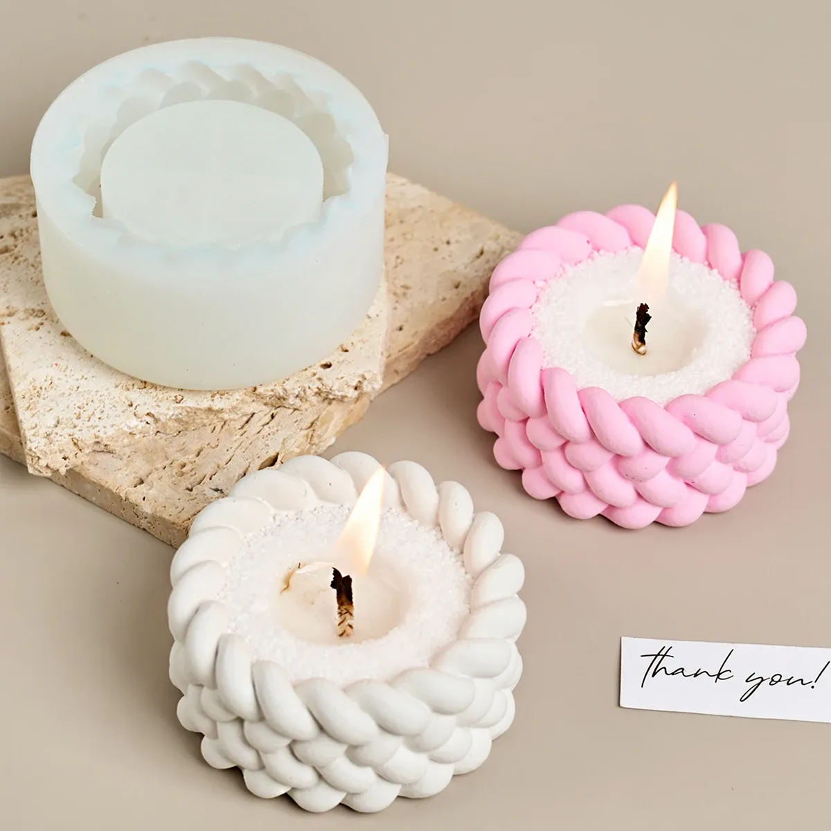 Round Hemp Rope Silicone Mold for Scented Candles, Woven Bowl Resin Molds, DIY Plaster Craft Storage Box, Creative Home Decor for Living Room & Office thumbnail 2