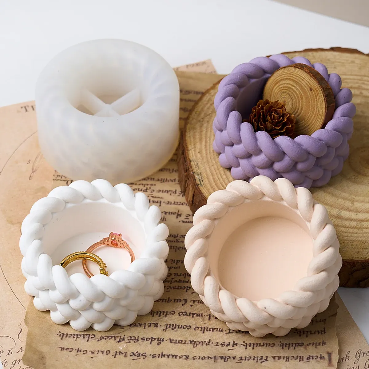 Round Hemp Rope Silicone Mold for Scented Candles, Woven Bowl Resin Molds, DIY Plaster Craft Storage Box, Creative Home Decor for Living Room & Office showcase 3