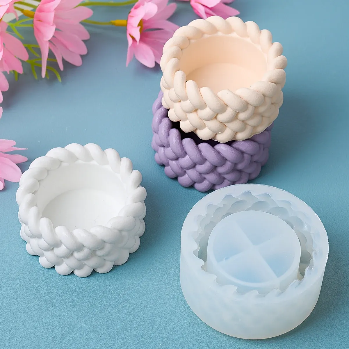 Round Hemp Rope Silicone Mold for Scented Candles, Woven Bowl Resin Molds, DIY Plaster Craft Storage Box, Creative Home Decor for Living Room & Office showcase 7