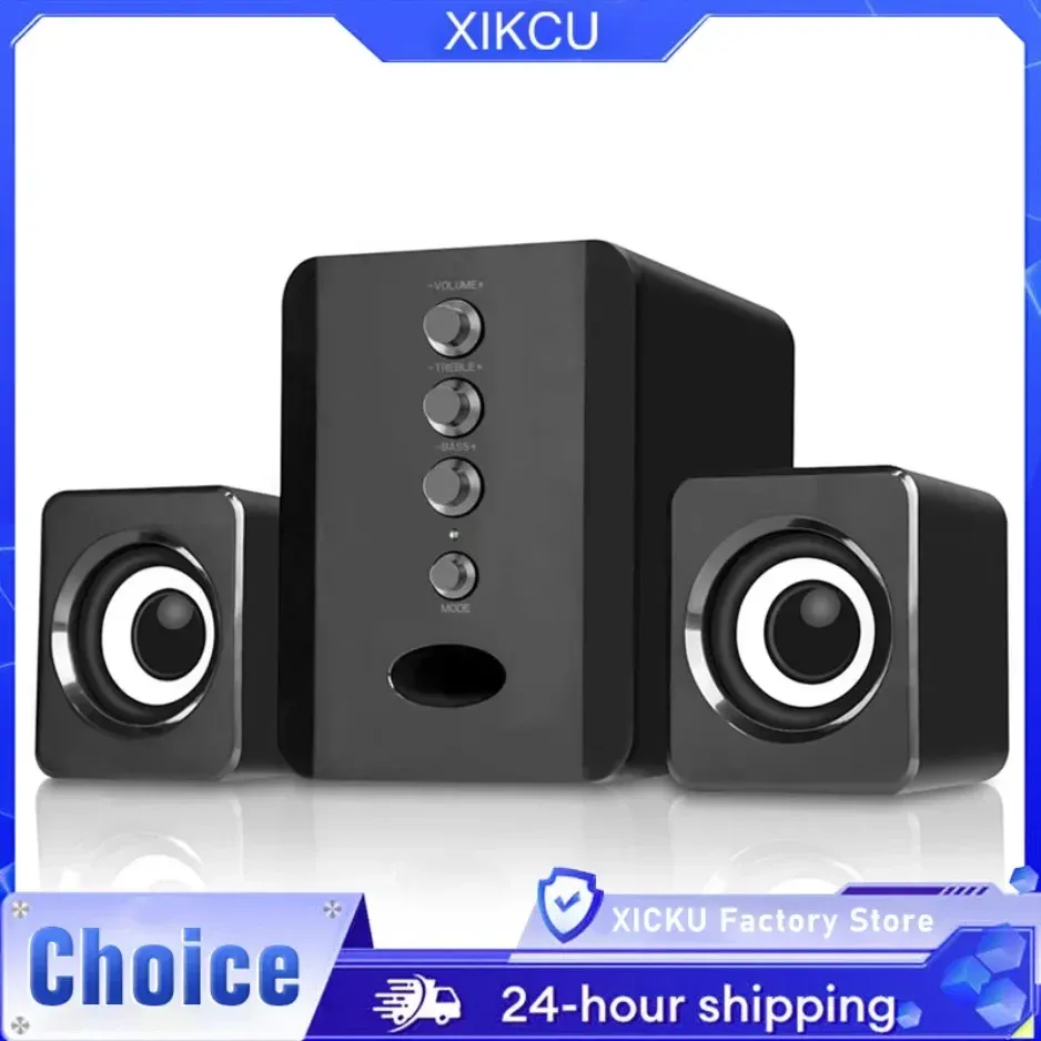 XIKCU D-202 3W 2.1 Channel Stereo PC Speaker Set with Subwoofer, USB Powered Soundbar for Laptop, Desktop, TV, Phone - Black