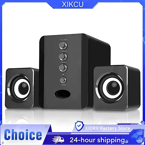XIKCU D-202 3W 2.1 Channel Stereo PC Speaker Set with Subwoofer, USB Powered Soundbar for Laptop, Desktop, TV, Phone - Black