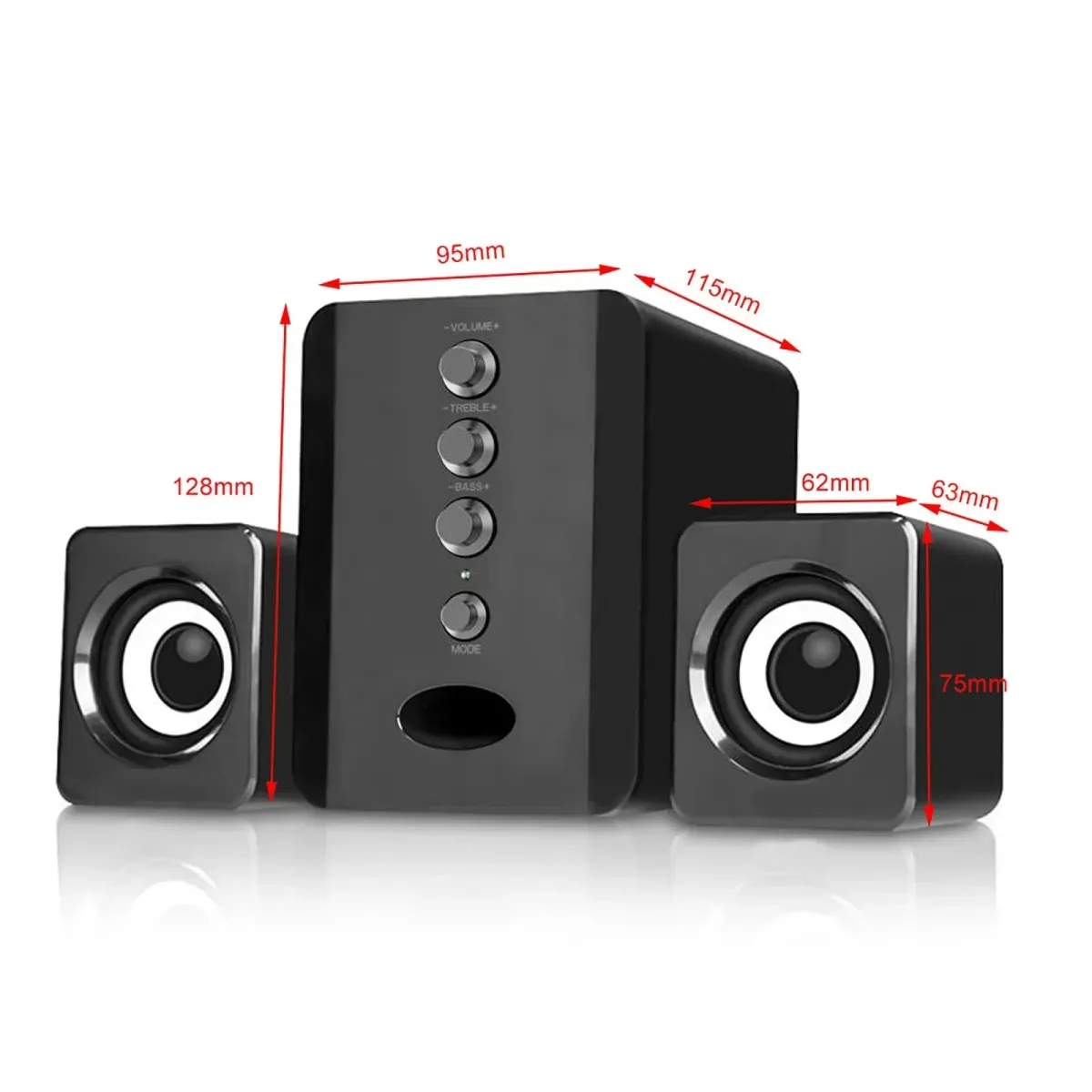 XIKCU D-202 3W 2.1 Channel Stereo PC Speaker Set with Subwoofer, USB Powered Soundbar for Laptop, Desktop, TV, Phone - Black showcase 2