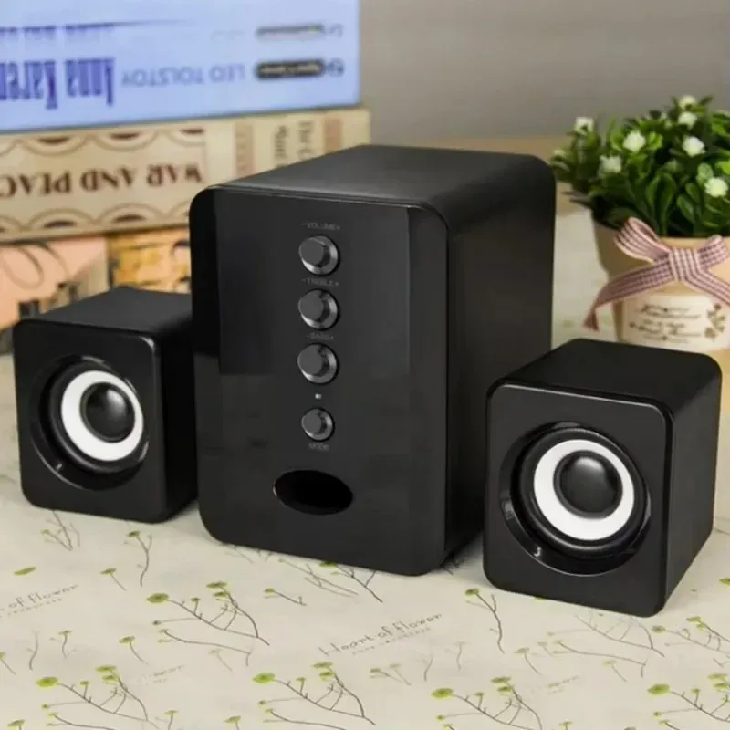 XIKCU D-202 3W 2.1 Channel Stereo PC Speaker Set with Subwoofer, USB Powered Soundbar for Laptop, Desktop, TV, Phone - Black thumbnail 3