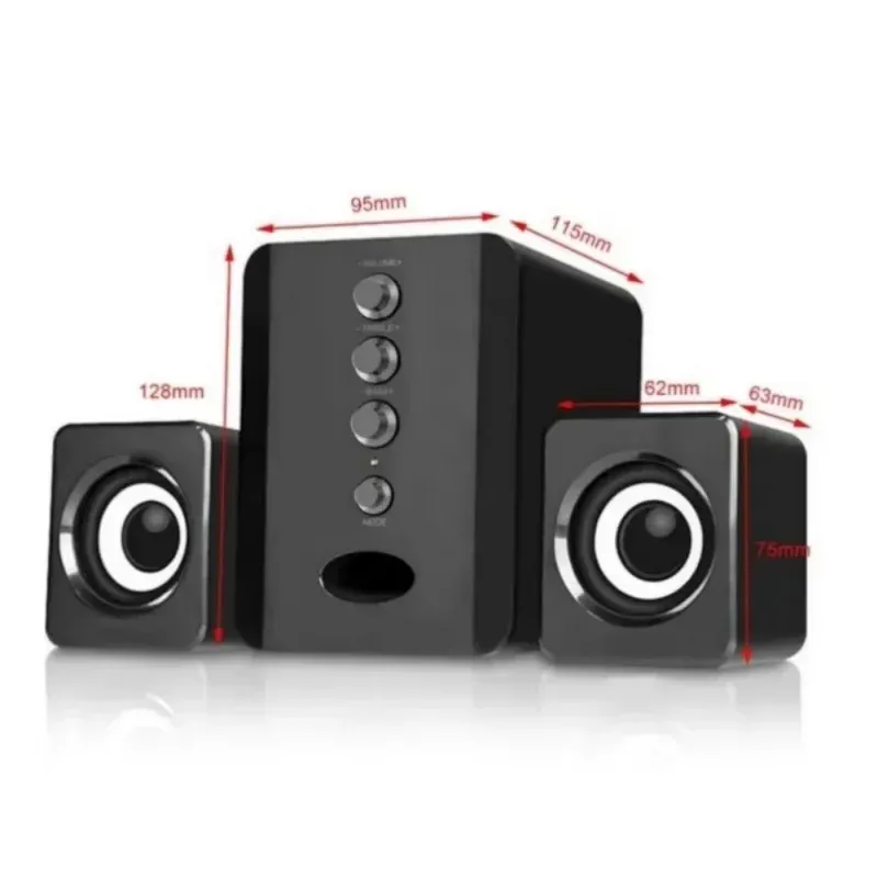 XIKCU D-202 3W 2.1 Channel Stereo PC Speaker Set with Subwoofer, USB Powered Soundbar for Laptop, Desktop, TV, Phone - Black thumbnail 5