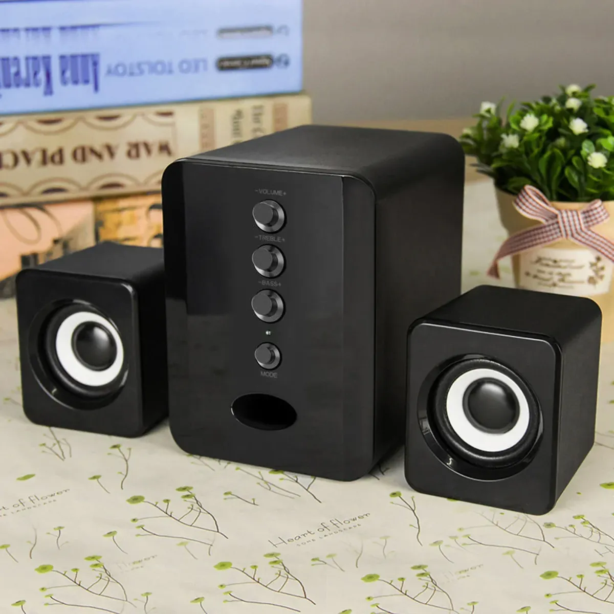 XIKCU D-202 3W 2.1 Channel Stereo PC Speaker Set with Subwoofer, USB Powered Soundbar for Laptop, Desktop, TV, Phone - Black showcase 1