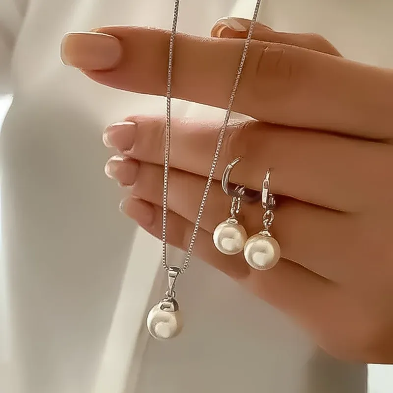 Elegant Pearl Dangle Earrings & Pendant Necklace Set for Women - Simple Dainty Jewelry for Daily Wear, Parties & Special Occasions showcase 17