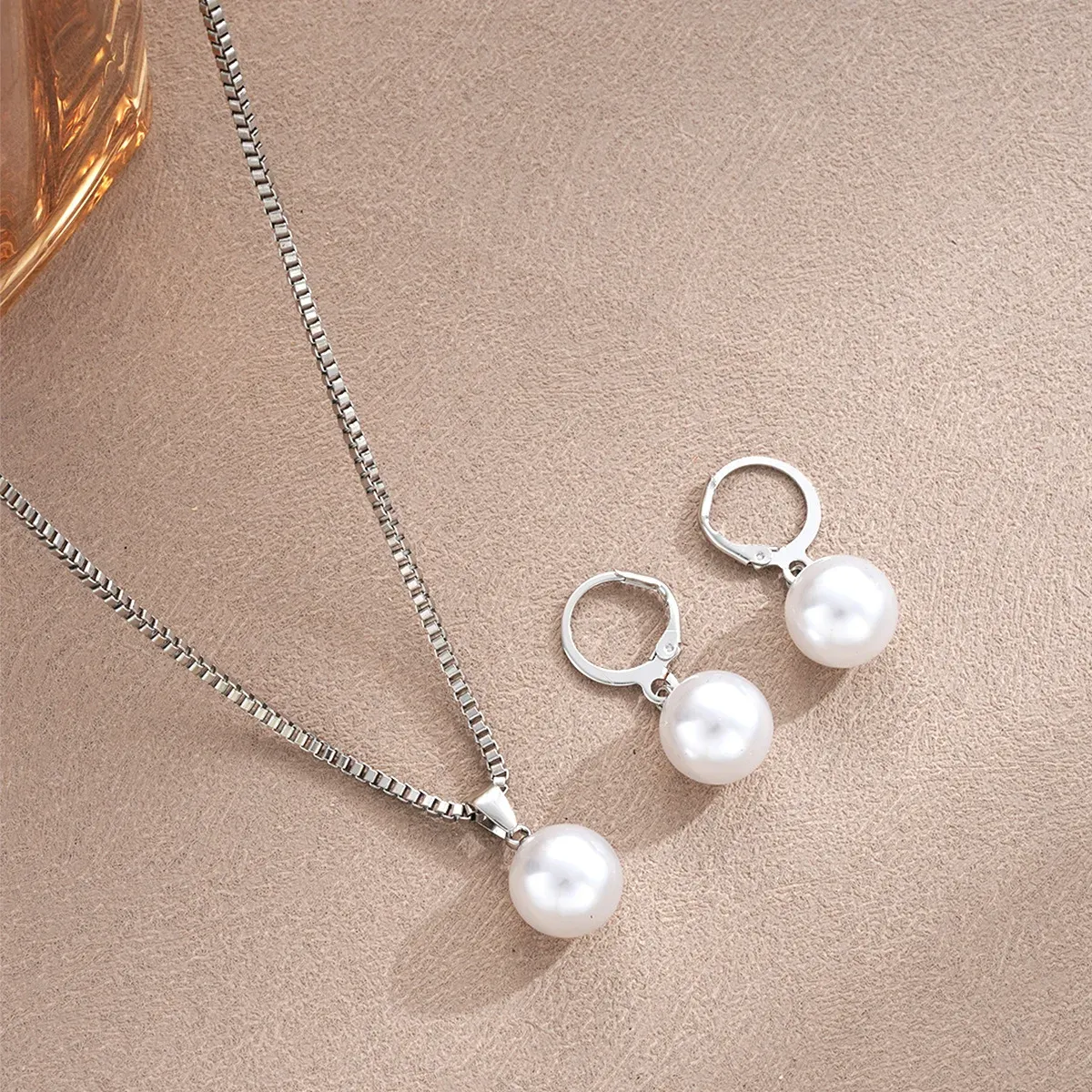 Elegant Pearl Dangle Earrings & Pendant Necklace Set for Women - Simple Dainty Jewelry for Daily Wear, Parties & Special Occasions thumbnail 6